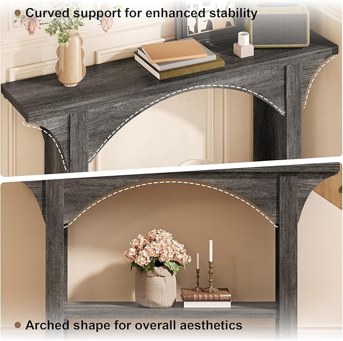 55 Inches Console Table,2 Tier Farmhouse Entryway Table,Narrow Wood Accent Tables with Storage Shelves for Living Room,Entrance,Hallway,Foyer (Gray)