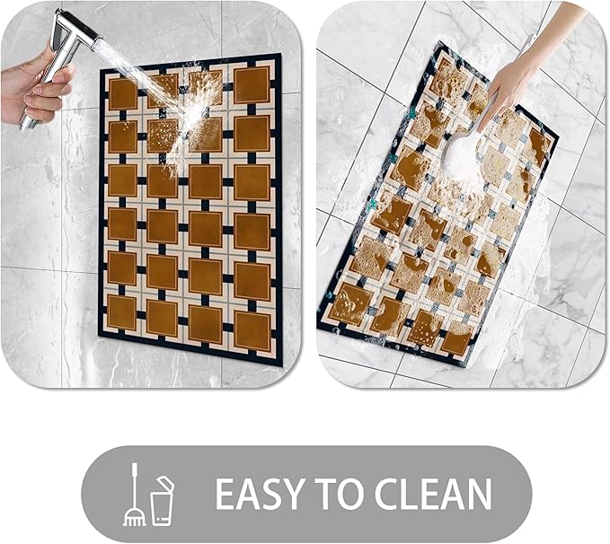 Ultra Thin Door Mat Indoor Entrance, 1/10 in Thin Door Mats for Inside Entry, Non-Slip Rubber Backing Washable Doormat, Fade Resistant, Absorbent, Low Profile Dirt Trapper, 30"X17",Khaki Checkered