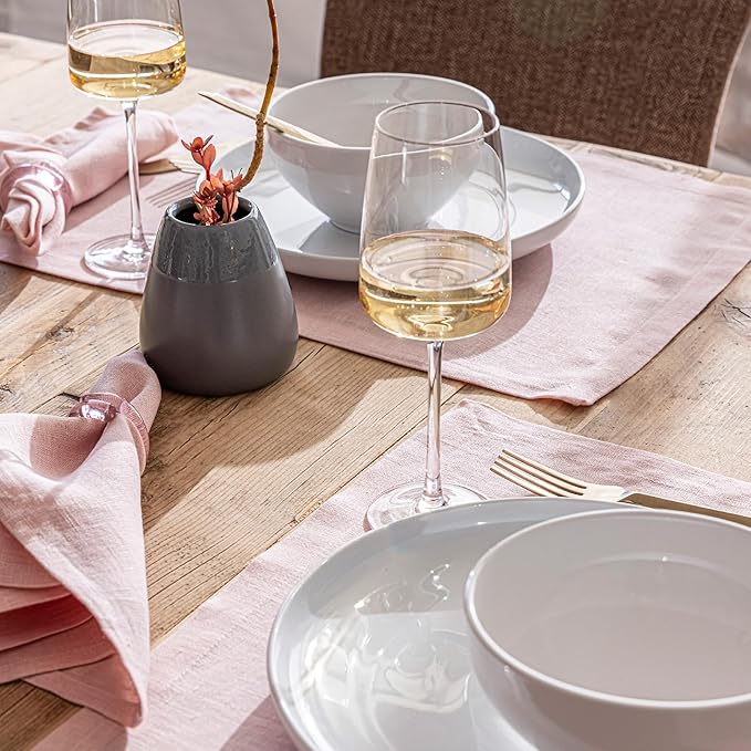 Over&Back Set of 4 Washed 100%-Linen Woven Placemats - Colorful Dining Table Mat - Machine Washable - Kitchen and Home Decor - Pink