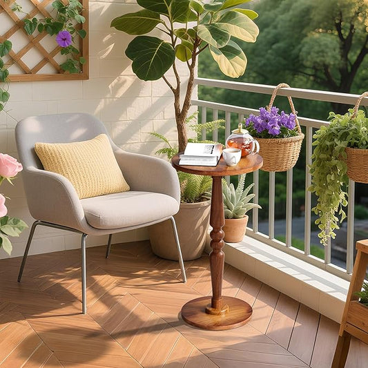 Small Wood Round Side Table - Modern Accent Nightstand Pedestal Table for Living Room, Bedroom - Compact Drink Table for Small Spaces, Corners, Office