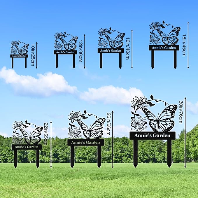 Personalized Garden Signs for Outdoor, Custom Butterfly Garden Sign with Stake Metal Waterproof, Customized Metal Name Sign, Patio Yard Decor Gardening Gift