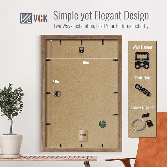 VCK 16x24 Poster Frame 5 Pack - Walnut, High-End Wood Picture Frames with Polished Plexiglass, Display 12x18 Photo with Mat or 16x24 without Mat, Art Gallery-Quality, Wall Hanging, Walnut