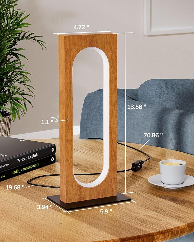 EDISHINE LED Table Lamp, Wooden Bedside Lamp with 3 Color Temperatures & Dimmable, Touch Control Square Nightstand Lamp for Bedroom Living Room, Memory Function, Dark Pearwood Color