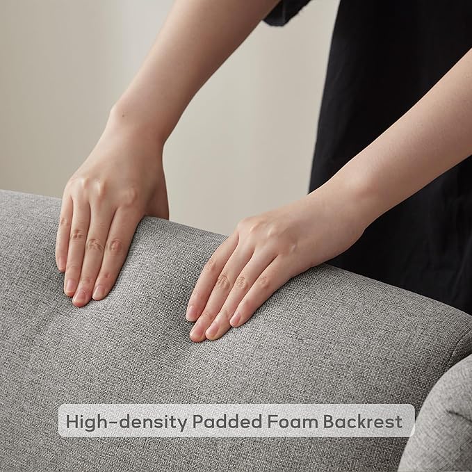 High Back Living Room Chairs, Fabric Accent Chair, Comfy Upholstered Armchair with Wooden Legs for Living Room, Bedroom, Apartment (1, Grey)