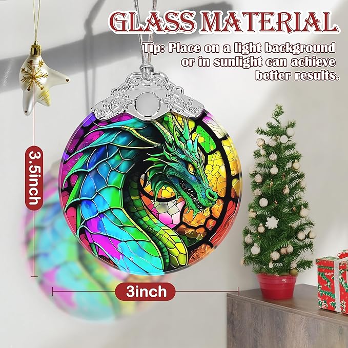 Majestic Dragon Christmas Ornament - Stained Glass Hanging Decoration for Tree, Gift Idea