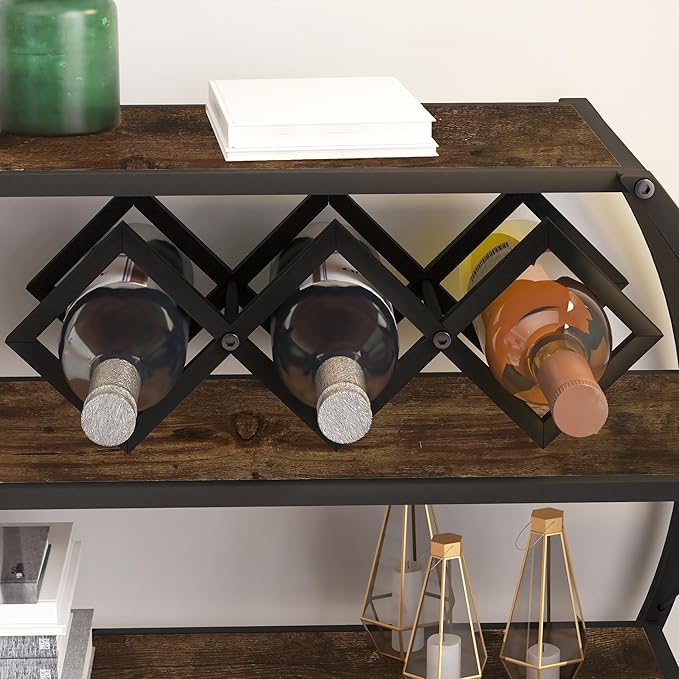 Demilune Console Table Industrial Entryway Table with 4-Tier Open Storage Shelf Wood and Metal Christmas Sofa Table with Wine Rack for Living Room Hallway Display Vintage Rustic Brown