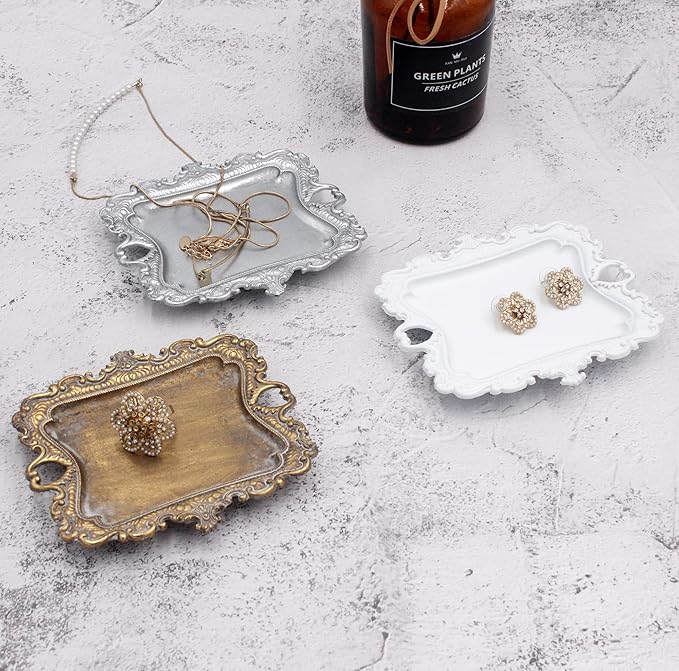 Vintage Small Sliver Ring Dish, Birthday & Wedding Gifts for Women，Wedding Ring Tray -Sliver (1 Pack)