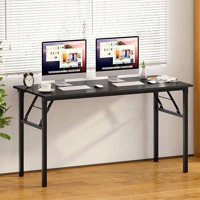 Need Folding Computer Desk, Large 60 inches Folding Table for Home Office, No Install Needed Foldable Writing Table Desk, Black