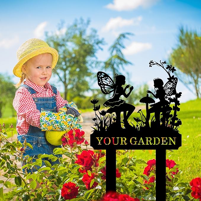 Personalized Garden Signs with Stake, Metal Custom Fairy Garden Signs for Outdoor Waterproof, Customized Metal Name Sign, Home Patio Yard Outdoor Decor Gifts for Gardeners