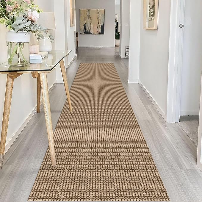 IOHOUZE Washable Runner Rug 2x10 Non Slip Rubber Backed Long Hallway Runner Entryway Runner Indoor, Kitchen Rugs Woven Cotton Floor Carpet for Hall Entrance, Orange/Tan/Brown