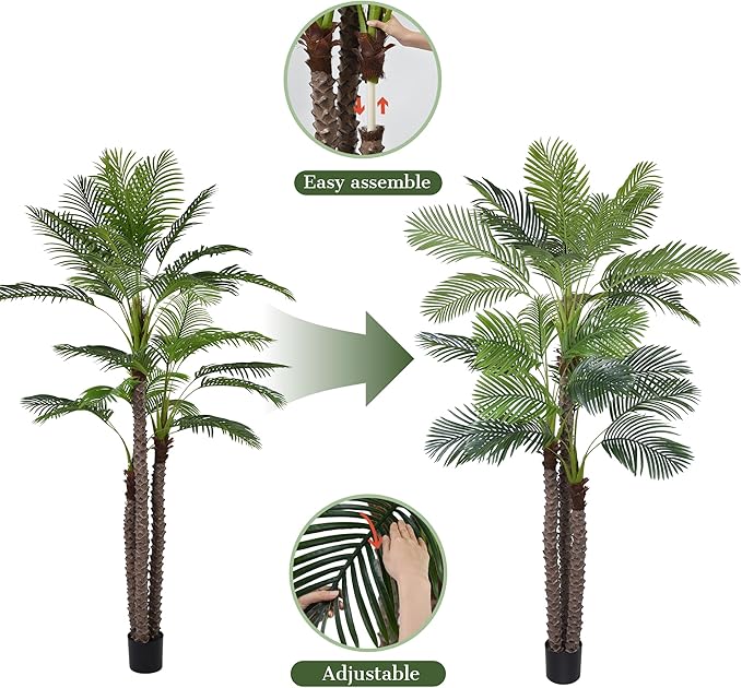 9FT Artificial Palm Tree - Tall Fake Palm Tree with 31 Lifelike Leaves & Realistic Trunk, 108" Large Faux Tropical Phoenix Palm Plant for Home Living Room Poolside Office Hotel Mall Decor