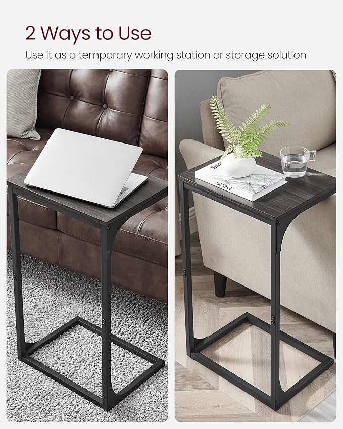 VASAGLE C-Shaped End Table, Side Table for Sofa, Couch Table with Metal Frame, Small TV Tray Table for Living Room, Bedroom, Ebonized Oak Finish and Black