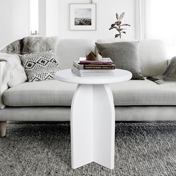 Oakrain Small Round Side End Table, Modern Nightstand Bedside Table, White Accent Pedestal Table for Living Room Bedroom Office Balcony