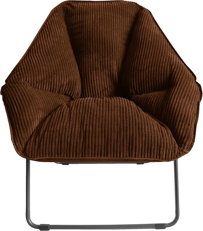 Zenithen Limited Foldable Portable Hexagon Metal Frame Folding Corduroy Soft Dish Chairs for Dorm Rooms, Bed Rooms, Gaming, and Living Room, Brown (Pack of 2)