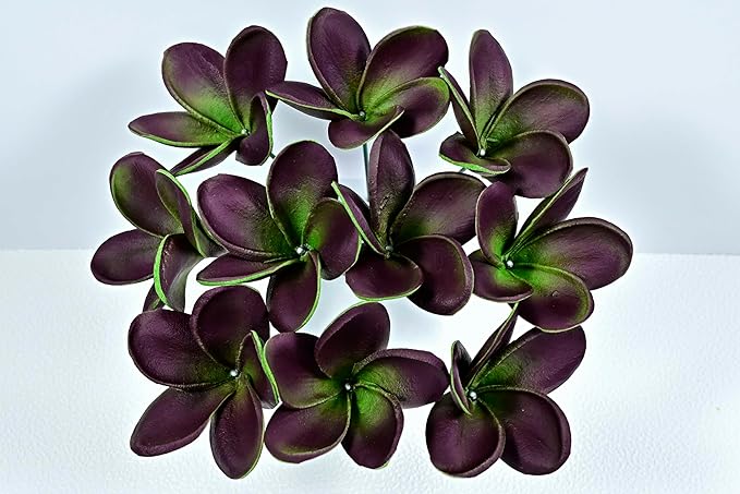Birthday Gifts for Women Men 10pcs Unique Green Burgundy Flowers PU Real Touch Flowers Hawaiian Plumeria Frangipani Artificial Flowers for DIY Birthday Gifts Wedding Gifts Home Decor Table Centerpiece