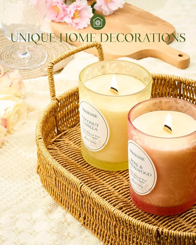 M&SENSE Coconut Vanilla Scented Candle, Cracking Wooden Wick Soy Wax, 18oz 100 Hours Long Lasting Clean Burn, Large Jar Candles for Home Decor, Non-Toxic Relaxing Aromatherapy Gifts for Women