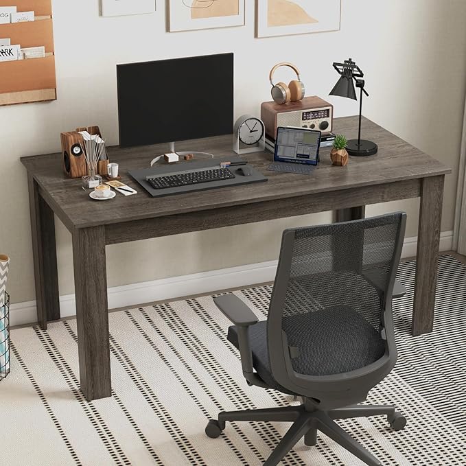 GOFLAME Dining Table for 4-6 People, 63” Modern Kitchen Table with L-Shaped Legs, 330 lbs Weight Capacity, Large Wooden Rectangular Dinner Table for Dining Room, Living Room, Dark Grey