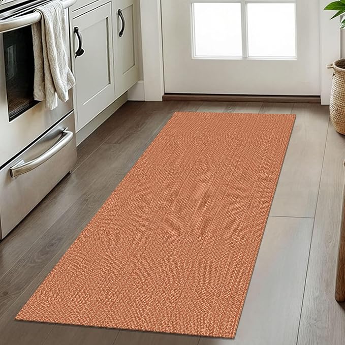 IOHOUZE Washable Runner Rug 2x5 Non Slip Runners for Hallways Entryway Runner Indoor, Kitchen Throw Rug Woven Cotton Floor Carpet for Hall Entrance Bedroom, Rustic Orange