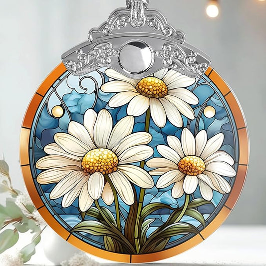 Stained Glass Christmas Ornament, Jocidea Daisy Christmas Decorations, Christmas Tree Ornament, Daisy Lovers Gifts, Holiday Decor and Xmas Gifts Ideas
