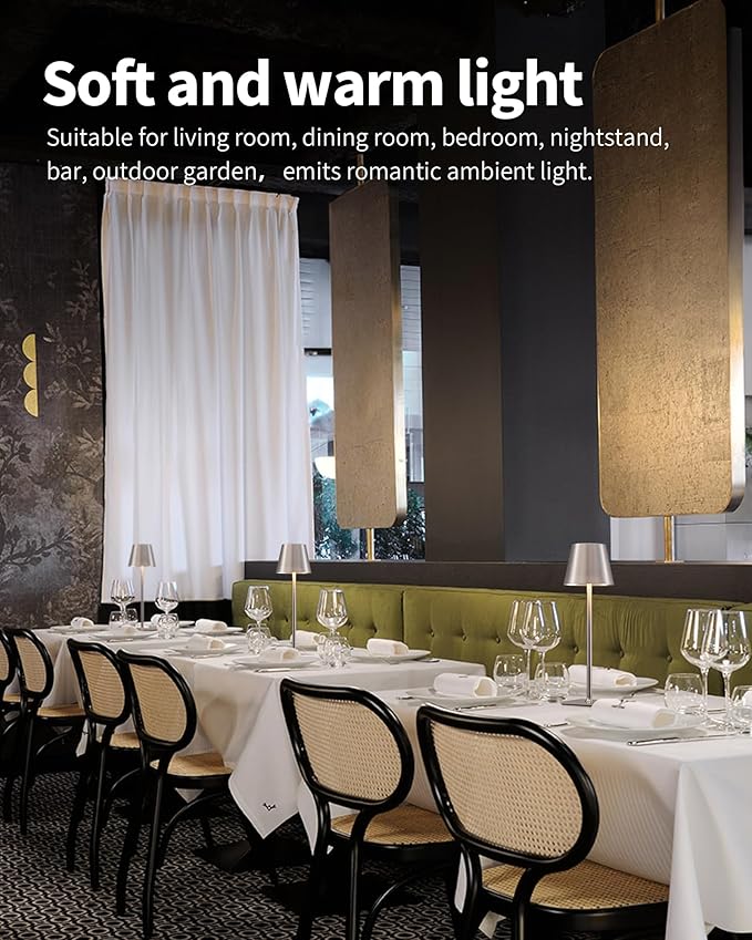 KDG 2 Pack Cordless Table Lamp,Portable LED Desk Lamp, 4000mAh Battery Operated, 3 Color Stepless Dimming Up, for Restaurant/Bedroom/Bars/Outdoor Party/Camping/Coffee Shop Night Light(Brushed Nickel)