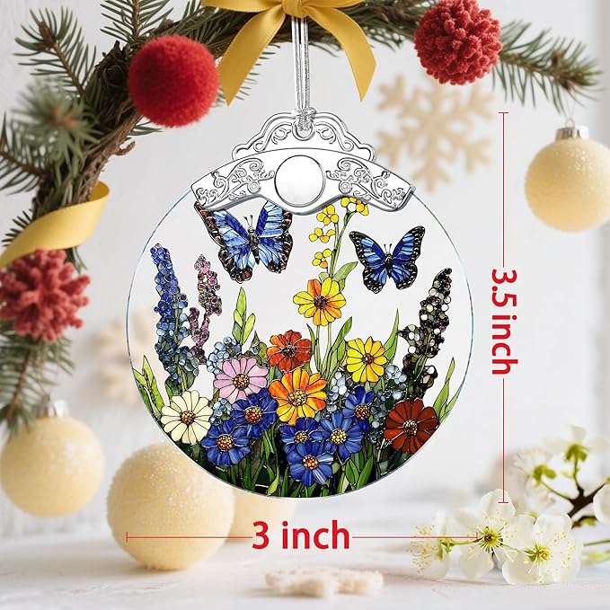 Stained Glass Butterfly-Flower Christmas Ornament: Christmas Tree Ornaments & Decor, Holiday Decor – Holiday Presents, Gift Ideas & Gifts for Friends, Coworker, and Family