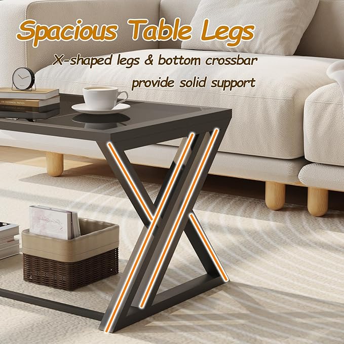 Coffee Table Grey Glass Coffee Table for Living Room,Modern Rectangular Center Table with Sturdy Metal Frame,Tempered Glass Table Tea Tables for Bedroom Home Office