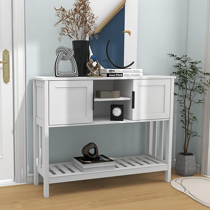 TaoHFE Console Table with Storage with Doors,Modern Fashion White Narrow Side Table Wooden Entry Table with Storage,Hallway Table for Living Room Entryway