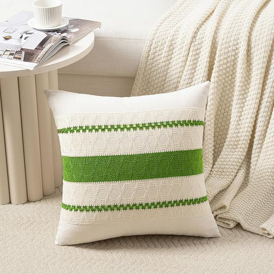 Fancy Homi Set of 2 Boho Lime Green Decorative Throw Pillow Cover 16x16 Inch for Couch Bed Sofa, Aesthetic Modern Organic Farmhouse Home Decor, Soft Cotton Cute Accent Macrame Woven Cushion Case