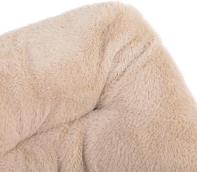 HollyHOME X-Large Saucer Chair with Foldable Ottoman, Comfy Oversized Folding Chair and Folding Footrest Stool Set, Faux-Fur Reading Chair and Footstool for Living Room, Light Khaki Chair&Stool