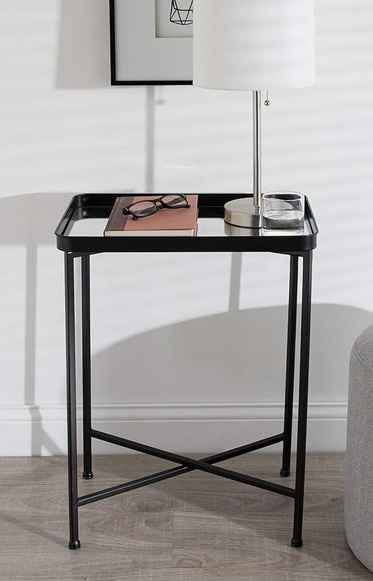 Kate and Laurel Celia Modern Side Table, 18 x 12 x 26, Black, Foldable Rectangular End Table for Storage and Display