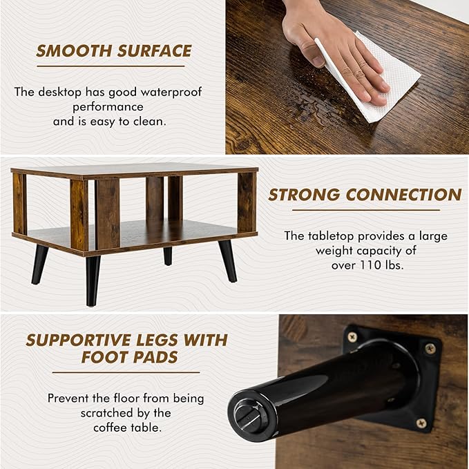 Giantex Small Wood Coffee Table, 2-Tier Tea Table w/Open Storage Shelf & Supportive Legs, Easy Assembly, Mid-Century Center Table for Living Room, Reception Room