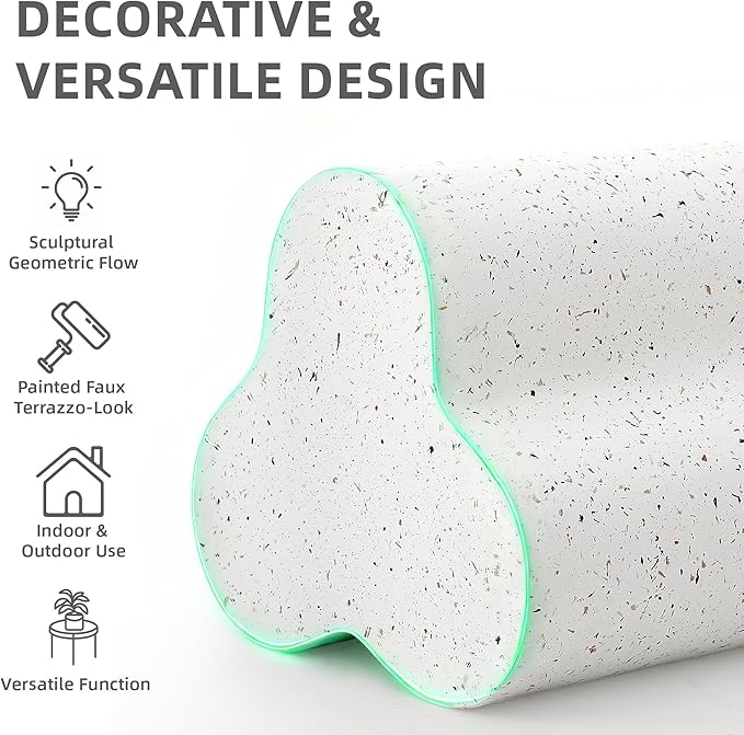 18” Side Table, Modern Outdoor Accent Table with Painted Faux Terrazzo-Look, Durable Lightweight Coffee Table Art Decor, Outside Garden Stool with Weatherproof MGO for Indoor Porch Garden