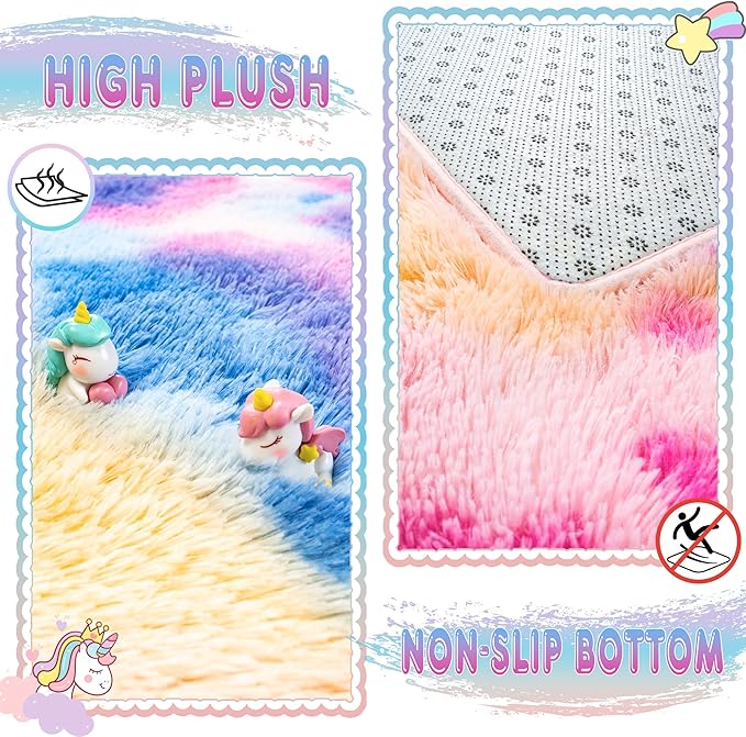 Ultra Fluffy Rug for Living Room Bedroom, 5x7 Fuzzy Large Area Rug for Living Room, Plush Soft Shag Carpet for Girl Boy Kids, Non Slip Rug Modern Indoor Home Decor Aesthetic, Dark Rainbow