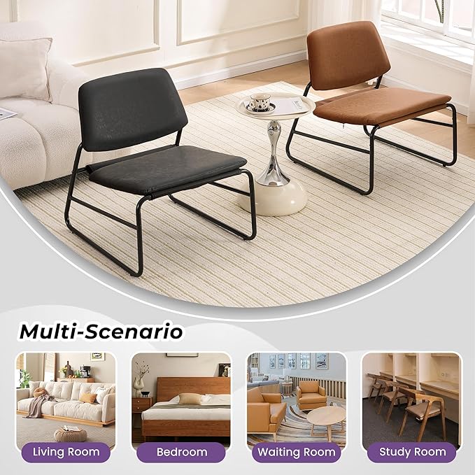 DAICO Modern Accent Chair Comfy Living Room Chair Armless Sling Accent Chairs Upholstered Side Sitting Chairs with Metal Frame for Office Reception Reading Bedroom Waiting Room, Black