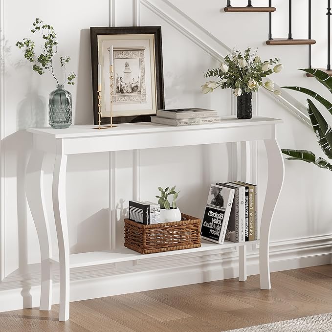 ChooChoo 47 Inch Narrow Console Table, Chic Accent Sofa Table, Entryway Table, White
