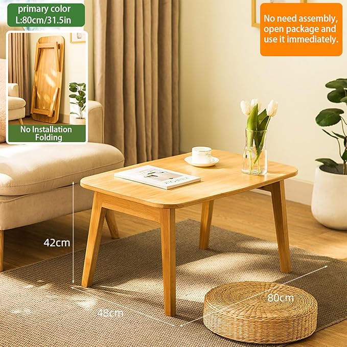 Coffee Table Foldable Mid Century Desk TV Stand with Open Storage Shelf Center Table for Living Room Furniture RV No Assembly, Natural (31.5IN)