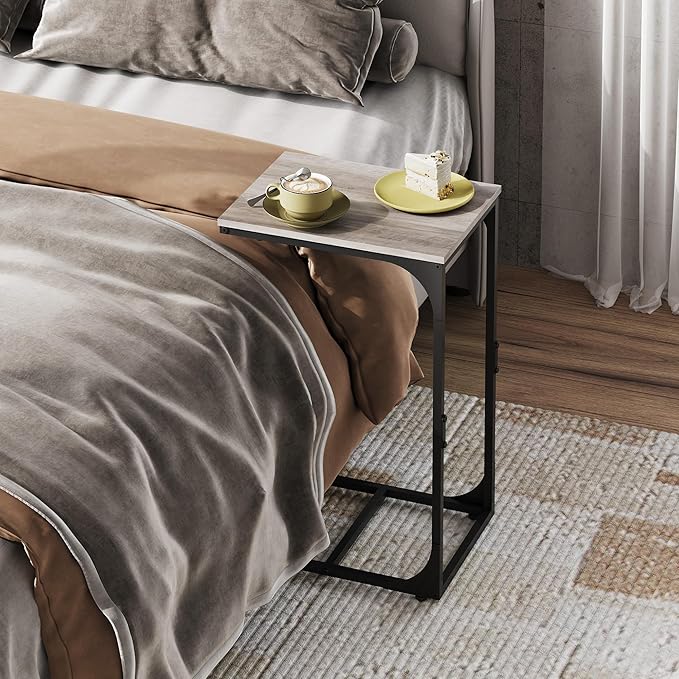 WLIVE C Shaped End Table, Small Couch Side Tables with Metal Frame, Sofa Table TV Tray for Living Room, Bedroom, Greige