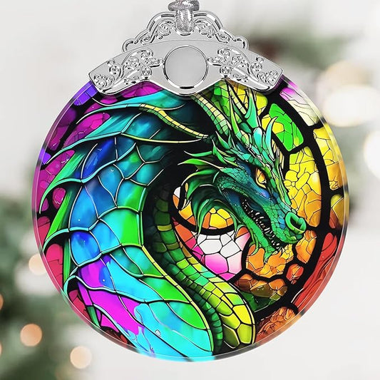 Majestic Dragon Christmas Ornament - Stained Glass Hanging Decoration for Tree, Gift Idea