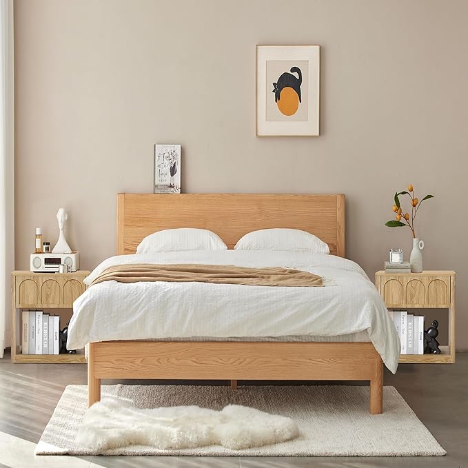 Nightstand Set of 2, 19.69" Wide Bedside Table with Arched Finish, Modern Night Stands with Curved Profile, Mid Century End Table for Bedroom Living Room (Natural-2 Packs)