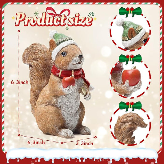 Christmas Squirrel Statue for Home Decor, Ideal for Holiday Cheer, Christmas Figurine Indoor for Shelf Mantel Winter Table Centerpiece, Birthday Gift for Women