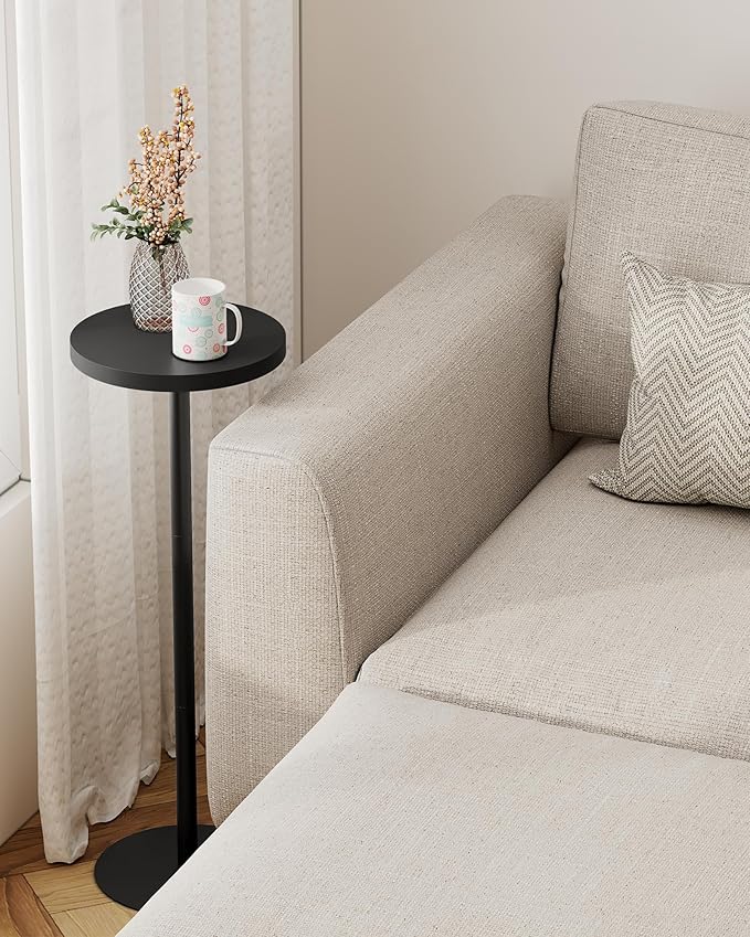 TUTOTAK Tall Round Side Table, Small End Table, Beside Table, Drink Table, Pedestal Side Table, livingroom, Black TB01BK065