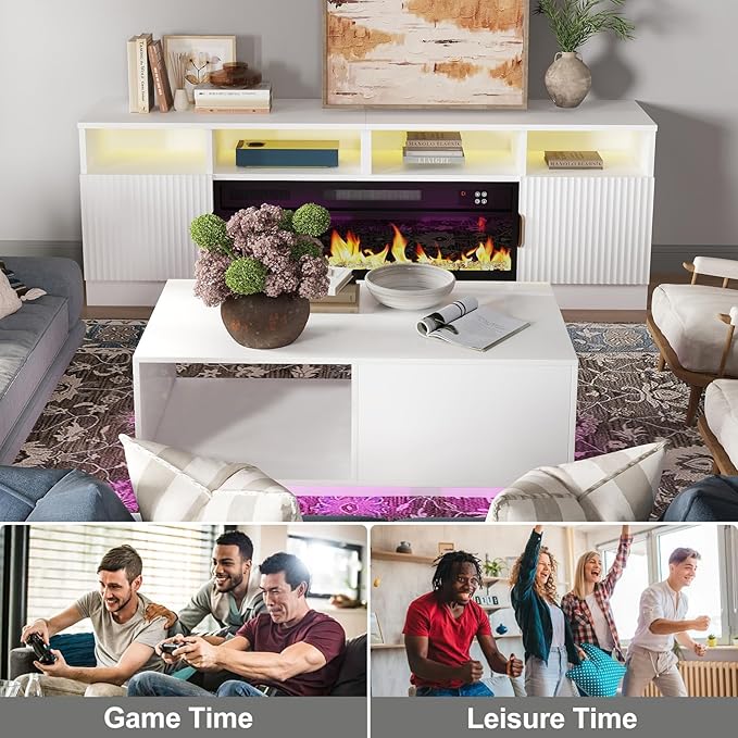 COSVALVE Modern White LED Coffee Tables for Living Room with Drawer & 16-Color LED Lights, Rectangle Living Room Sofa Table with Ample Storage Space(23.6" D x 43.3" W x 15.7" H)