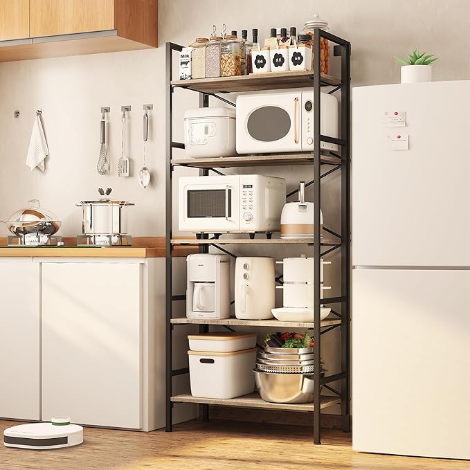 Folding Bookshelf,5 Tier Bookcase Foldable Shelf with X-Bracket Design, Adjustable Feet, Space Saving Storage for Living Room, Office