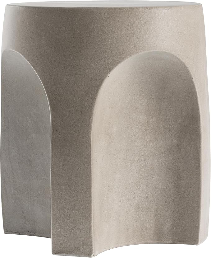 HOMPUS Outdoor Side Table w Arch Shape, Unique Patio End Table, Round MgO Lightweight Concrete Accent Table, Modern Vintage Garden Plant Stand for Indoor Use, Grey