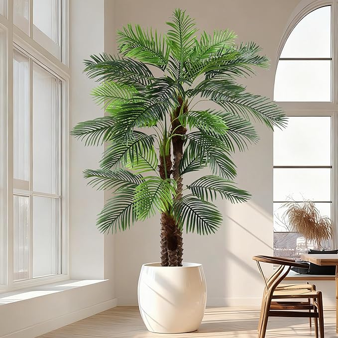 8FT Artificial Palm Tree - Tall Fake Palm Tree with 30 Lifelike Leaves & Realistic Trunk, 96" Large Faux Tropical Phoenix Palm Plant for Home Living Room Poolside Office Hotel Mall Decor