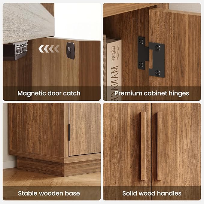 Sideboard Buffet Cabinet, Small Buffet Cabinet with Adjustable Shelf, Modular Wood Credenza Storage Console Table with 2 Magnetic Doors for Entryway, Living Room, Kitchen, Walnut, Brown