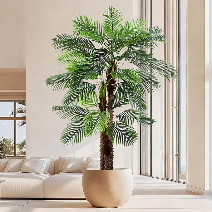 8FT Artificial Palm Tree - Tall Fake Palm Tree with 30 Lifelike Leaves & Realistic Trunk, 96" Large Faux Tropical Phoenix Palm Plant for Home Living Room Poolside Office Hotel Mall Decor