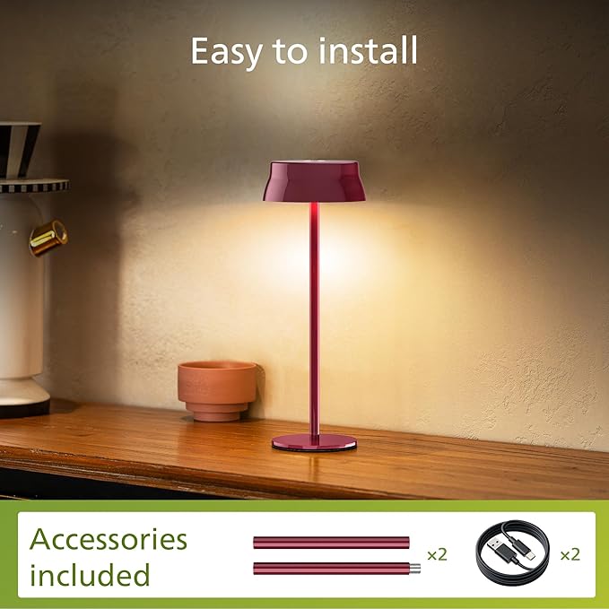 Philips Cordless Table Lamp, Portable Outdoor LED Desk Light,Rechargeable Battery Operated, 2 Adjustable Height, Touch Control & 3 Color Stepless Dimming, Waterproof Lamps for Restaurant/Bedroom