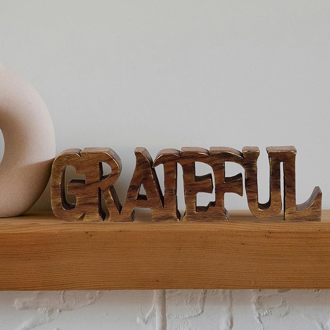 Decozen Gifts for Mom - Wooden Grateful Sculpture - Mother's Day Birthday Gifts, Home, Office, Living Room, Shelf, Fireplace, Farmhouse, Tabletop, Boho and Mantle Decor - Mothers Day Decorations