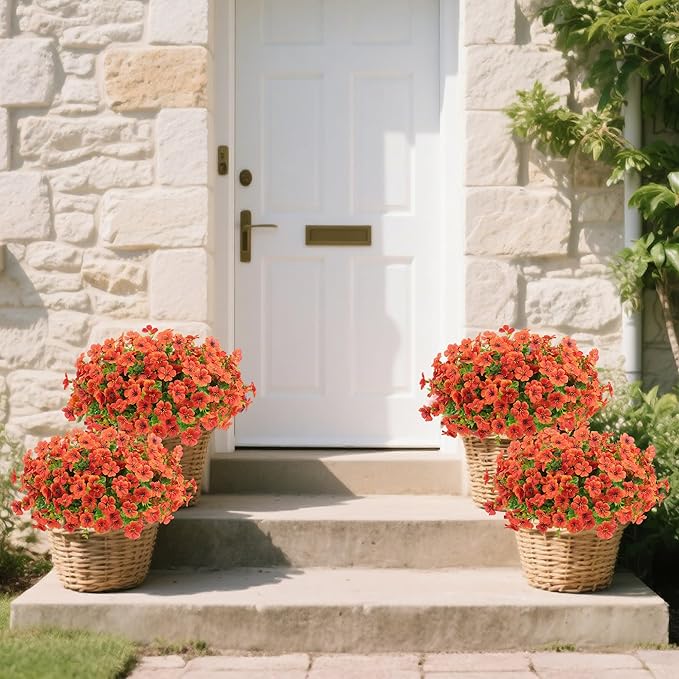 12 Bundles Artificial Flowers for Outdoors Indoor Fall Flowers Home Decoration,Fake Mums Silk Daisy Flower Plant for Outside,Plastic Flower UV Resistant Faux Mums for Garden Patio Boxwood Autumn Decor